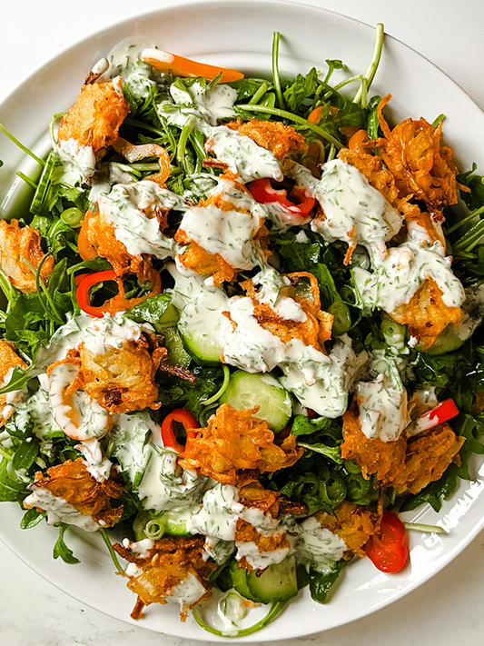 Mini Latke Salad with Dill-Feta Vinaigrette