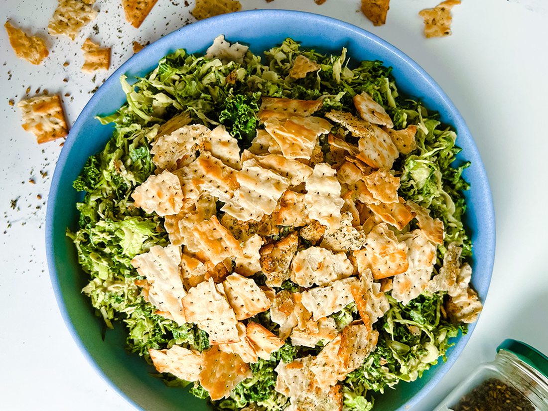 Vegan Caesar Salad with Garlicky Za’atar Matzo