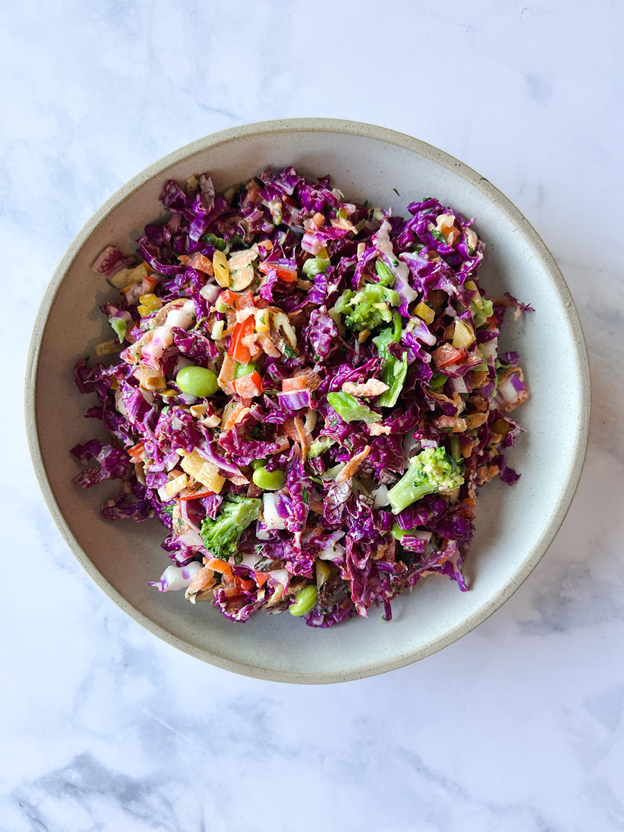 Crunchy Rainbow Slaw with Maple Mustard Dressing