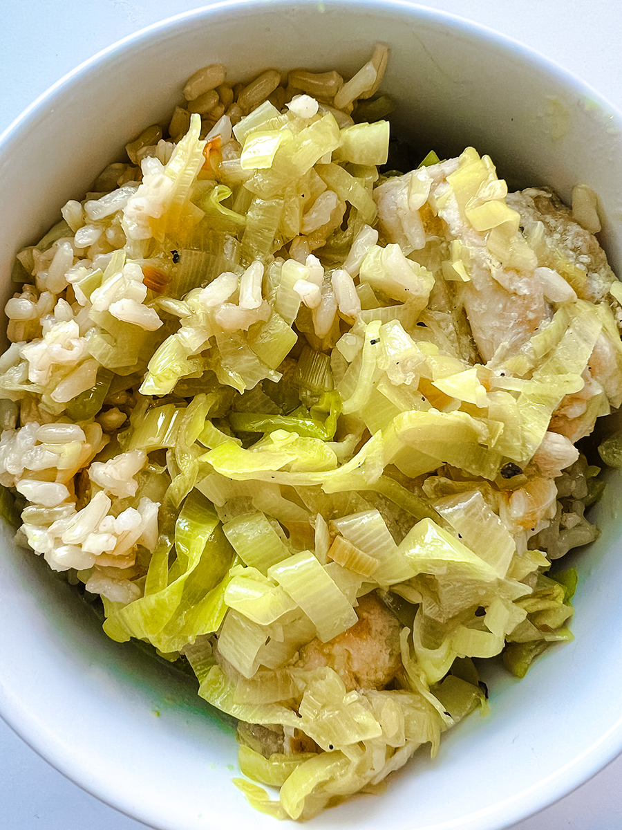 chicken & leeks over rice